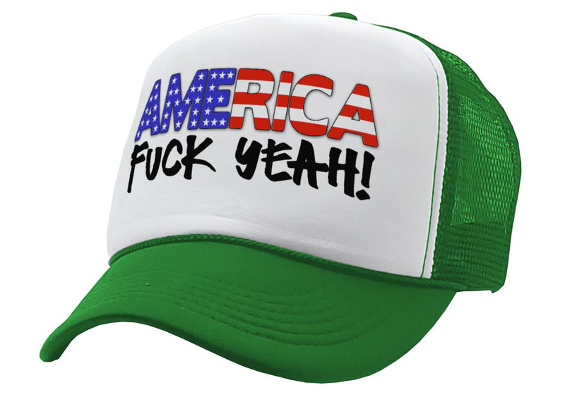  America - Fuck Yeah! 4th July Patriot - Vintage Retro Style  Trucker Cap Hat (Black) : Clothing, Shoes & Jewelry