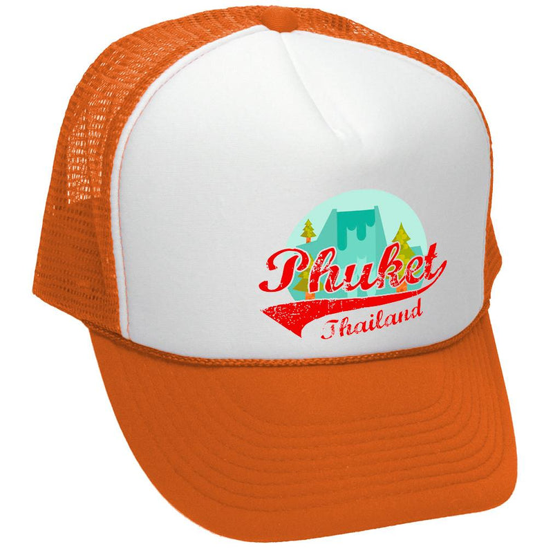 PHUKET THAILAND - FUNNY RETRO VINTAGE STYLE - Unisex Adult Trucker Cap Hat - Five Panel Retro Style TRUCKER Cap