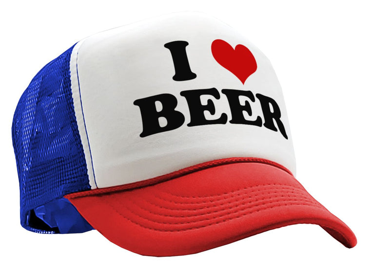 I HEART BEER - funny joke party gag - Vintage Retro Style Trucker Cap Hat - Five Panel Retro Style TRUCKER Cap