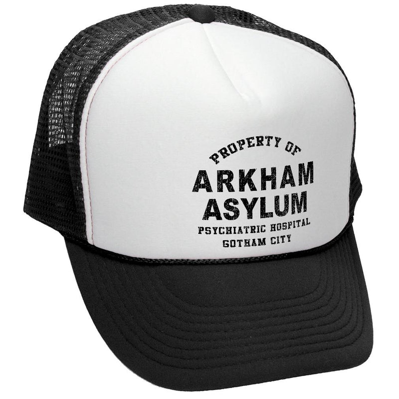 Property of ARKHAM ASYLUM - Retro Trucker Cap Hat - Five Panel Retro Style TRUCKER Cap