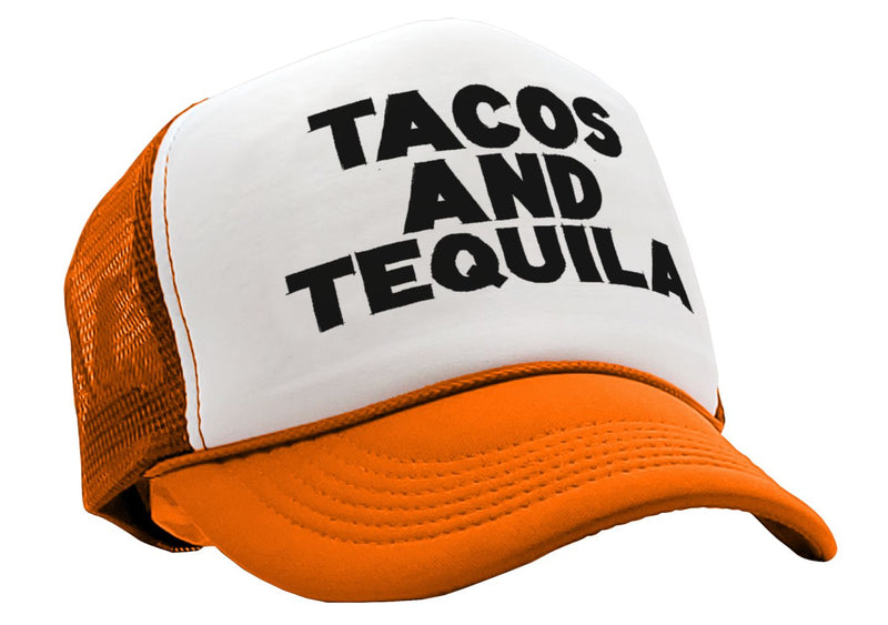 TEQUILAS and TACOS - party time mexican food - Vintage Retro Style Trucker Cap Hat - Five Panel Retro Style TRUCKER Cap
