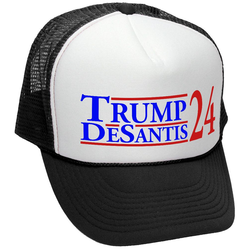 TRUMP - DESANTIS - 2024 For President - Vintage Retro Style Trucker Cap Hat - Five Panel Retro Style TRUCKER Cap