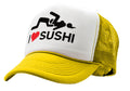 I HEART SUSHI - 69 eat out sexy down town - Vintage Retro Style Trucker Cap Hat - Five Panel Retro Style TRUCKER Cap