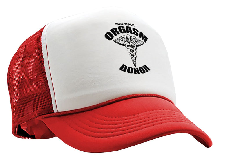 ORGASM DONOR - funny sexy joke - Vintage Retro Style Trucker Cap Hat - Five Panel Retro Style TRUCKER Cap