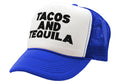 TEQUILAS and TACOS - party time mexican food - Vintage Retro Style Trucker Cap Hat - Five Panel Retro Style TRUCKER Cap