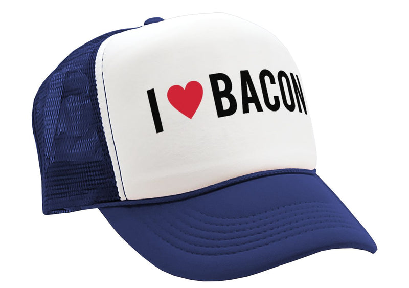 I HEART BACON - grease breakfast food - Vintage Retro Style Trucker Cap Hat - Five Panel Retro Style TRUCKER Cap