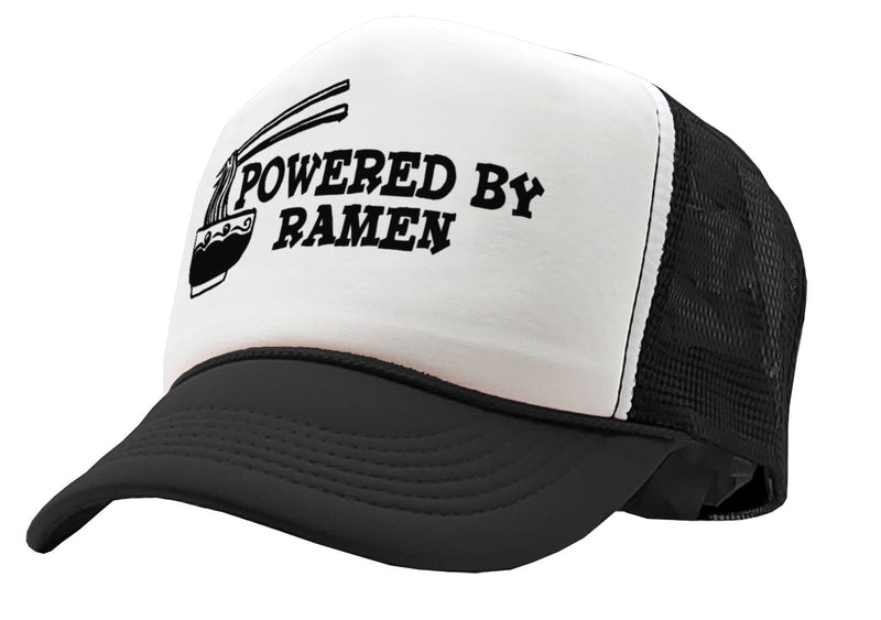 POWERED BY RAMEN - funny college noodles - Vintage Retro Style Trucker Cap Hat - Five Panel Retro Style TRUCKER Cap